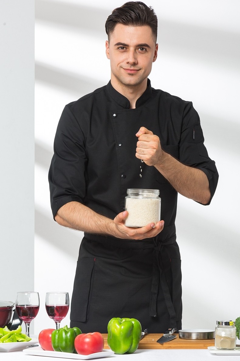 厨师服中袖七分半袖帅气时尚酒店宾馆修身男女士秋冬主厨房工作服