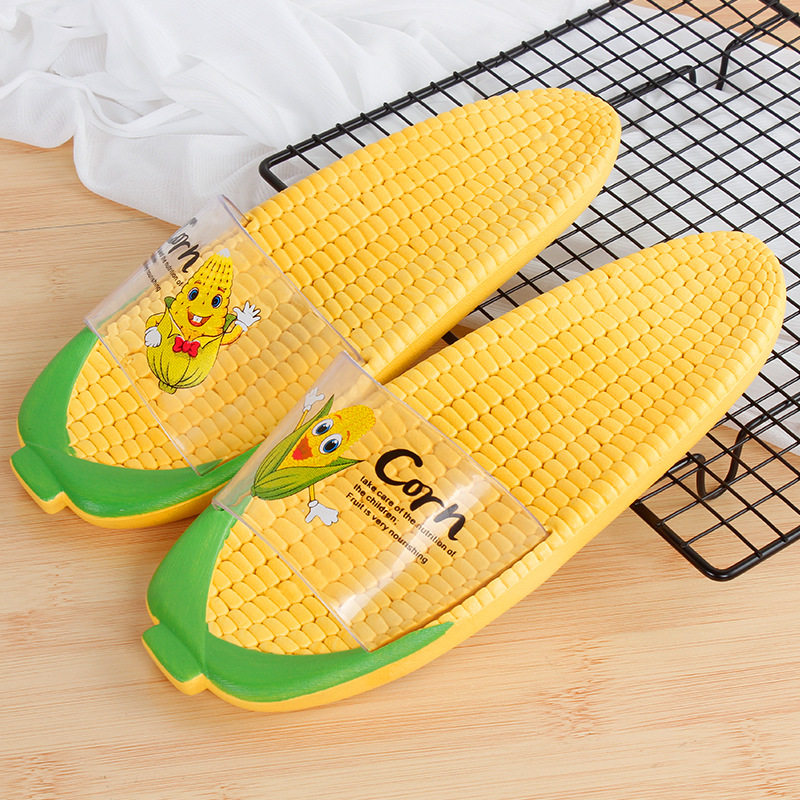 可爱爱搞卡通黄色玉米亲子拖鞋女夏软底室内居家凉拖