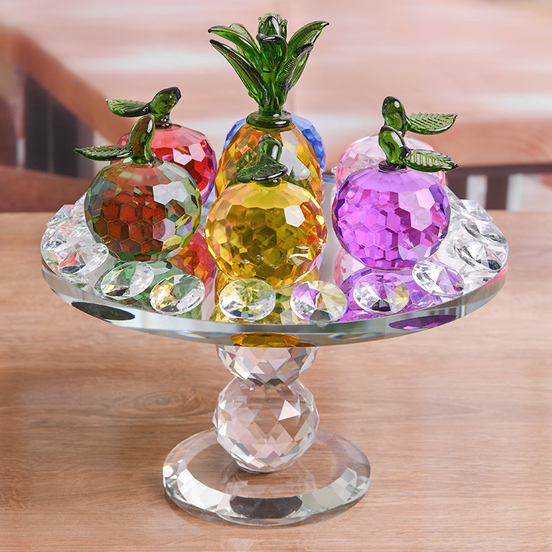 高档水晶苹果菠萝钻石水果果盘摆件家居客厅摆件