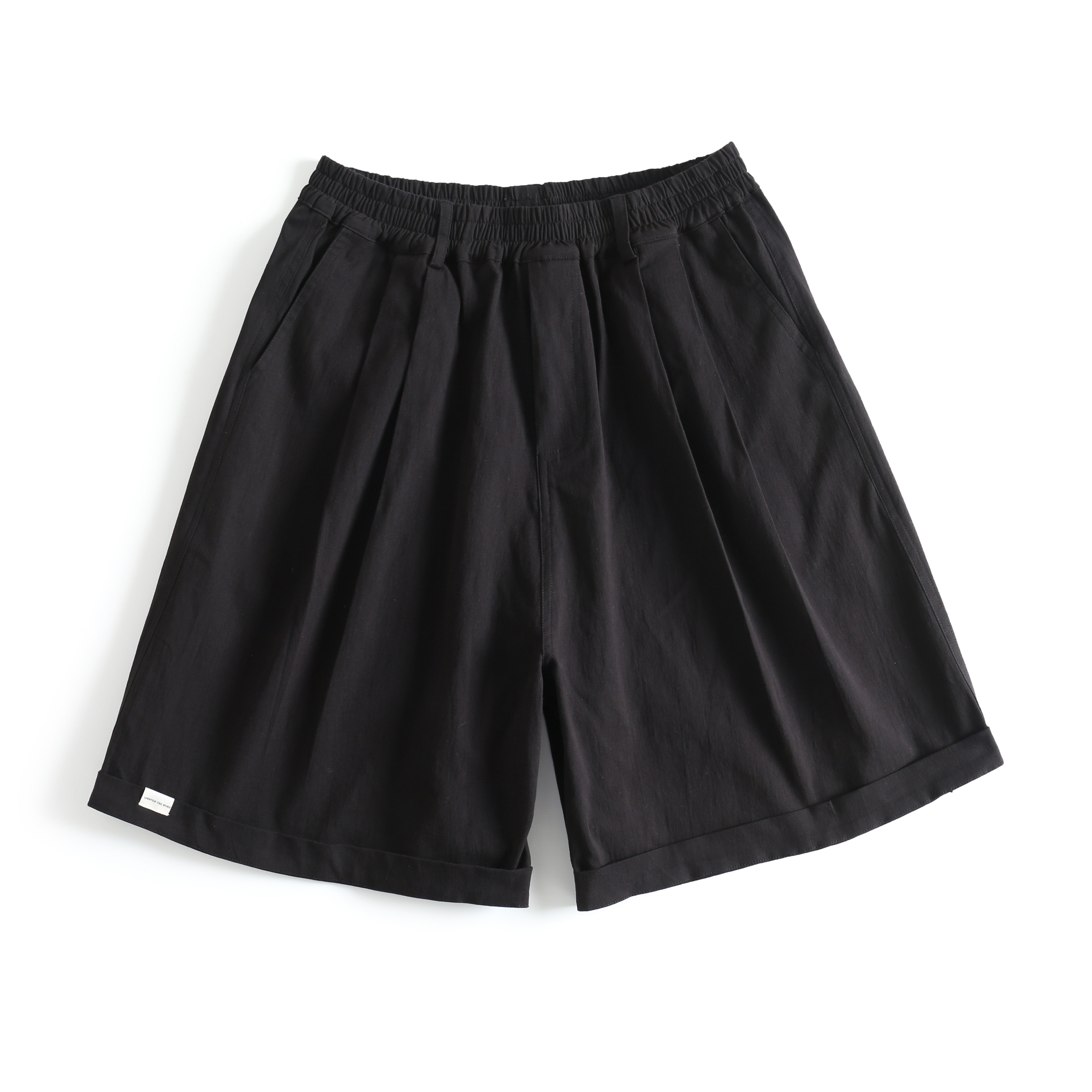 lr made20ss日系复古简约水洗棉 双褶宽松版型橡筋腰头折裤脚短裤