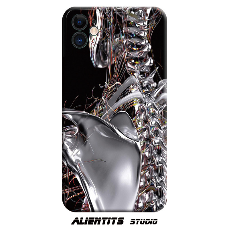 alientits暗黑赛博金属脊柱工业极简时髦适用于苹果手机保护套