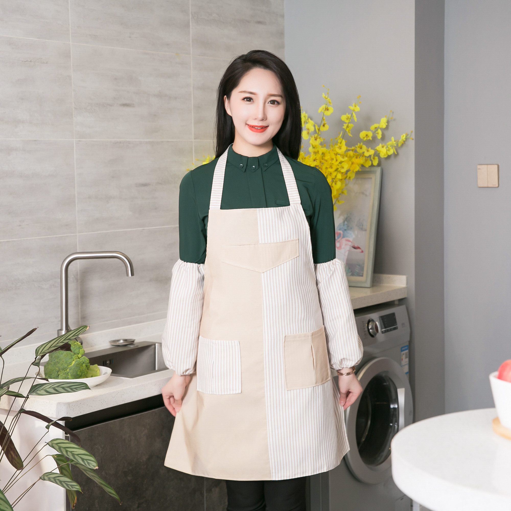 围裙家务韩版时尚全棉无袖厨房背带做饭围兜围裙
