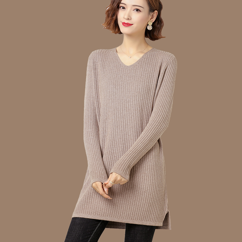秋冬羊毛衫女中长款长袖爆款宽松大码春秋羊绒内搭打底女士毛衣裙