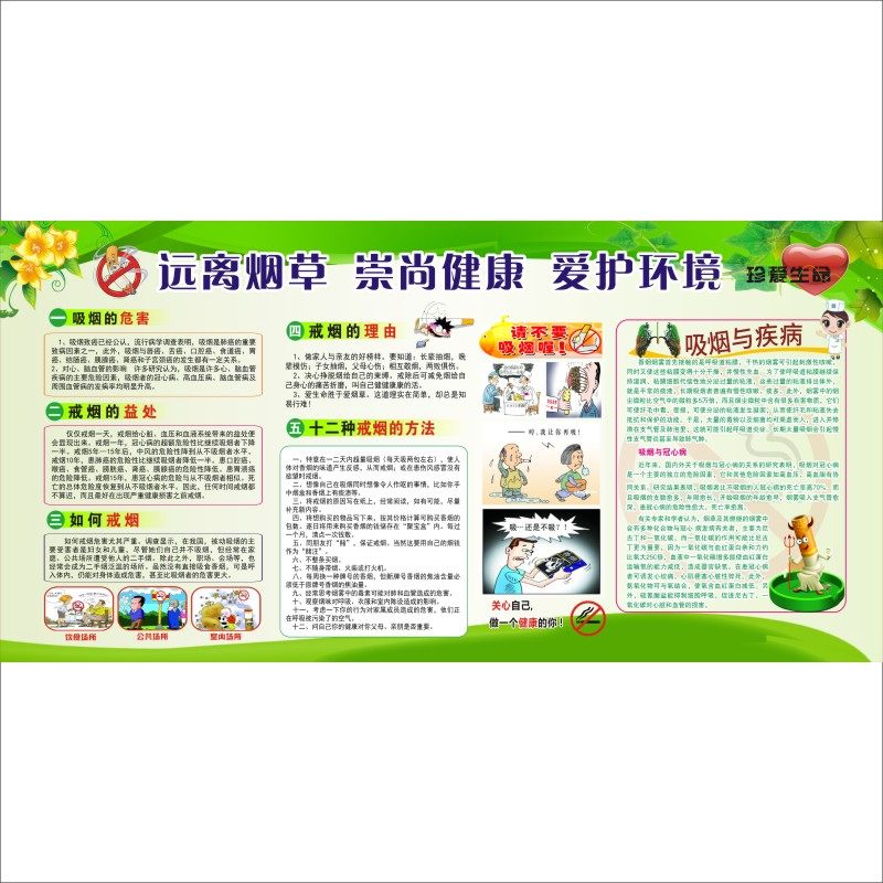 禁烟控烟宣传海报 吸烟有害健康环保挂图 禁止吸烟宣传画墙贴挂画