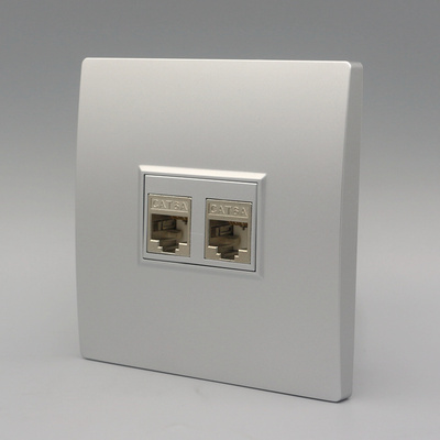 银色二位超六类网线插座86型cat6a千兆网络模块2双口电脑信息面板