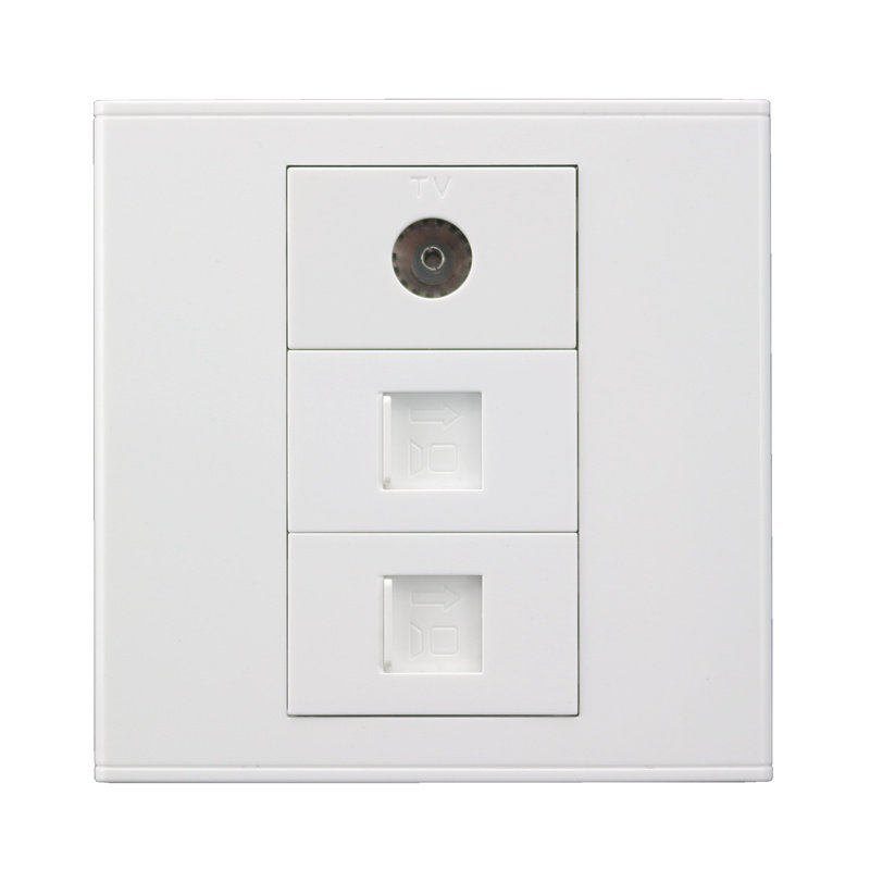 86型三位面板开关 双电脑双网络网口宽带 tv有线电视墙壁面板插座