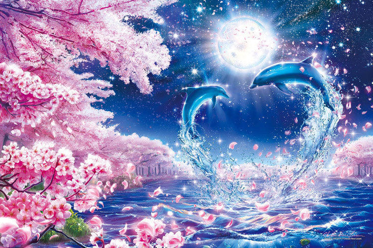 拼图现货epoch海豚梦幻樱花夜光日本进口迷你拼图