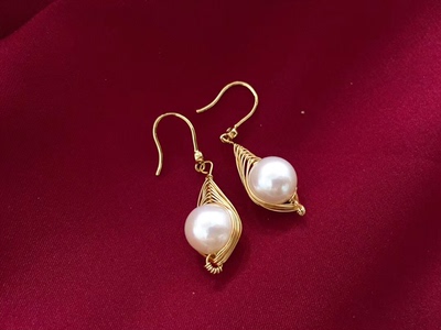 14k注金猫眼珍珠耳环 10-11mm天然淡水珍珠 简约设计送朋友送女友