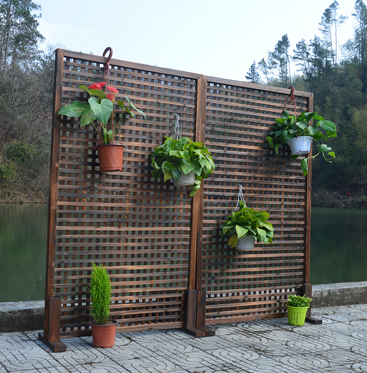 碳化新款防腐木栅栏屏风隔断木网格爬藤花架木篱笆木花园围栏护栏