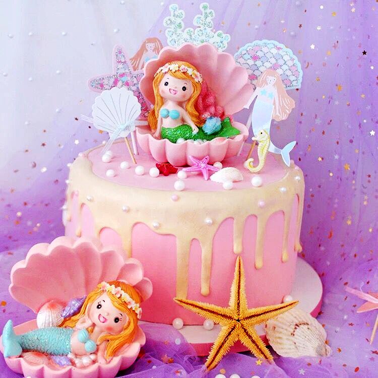 蛋糕美人鱼摆件美丽大海主题装饰配件女孩生日节日装扮用品