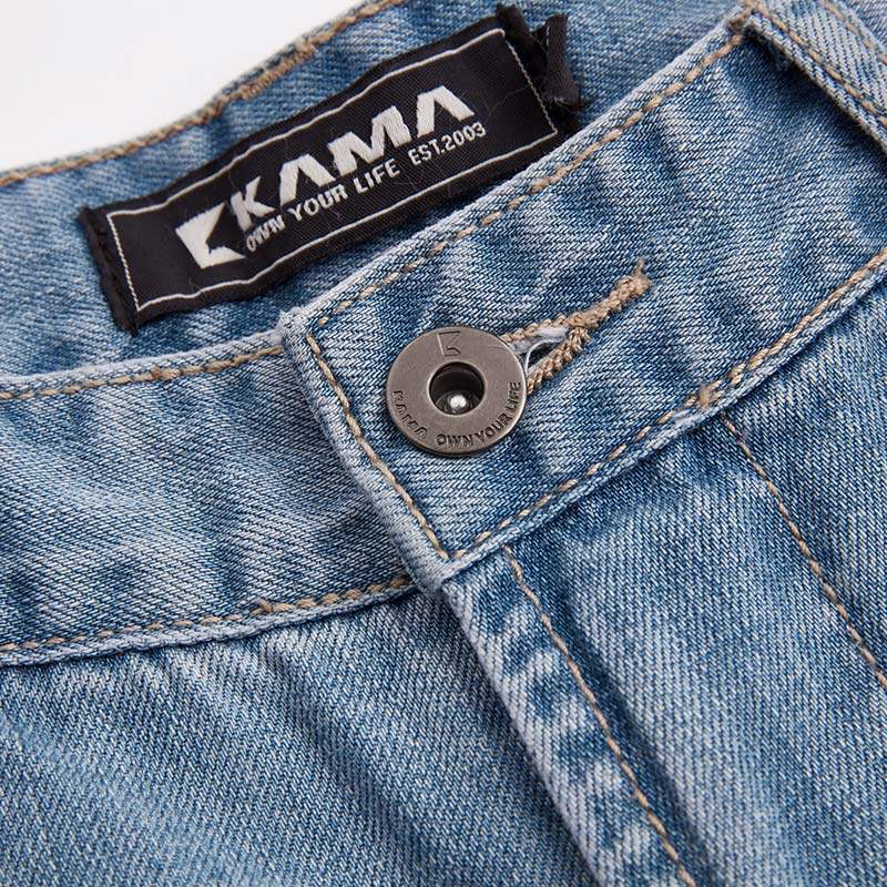 kama男士装 卡玛秋季修身浅色牛仔裤潮流直筒休闲宽松长裤子