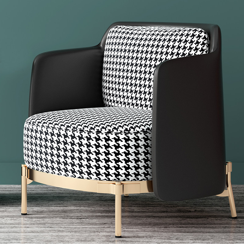 轻奢单人千鸟格小户户型客厅布艺沙发北欧现代简约黑白布艺沙发