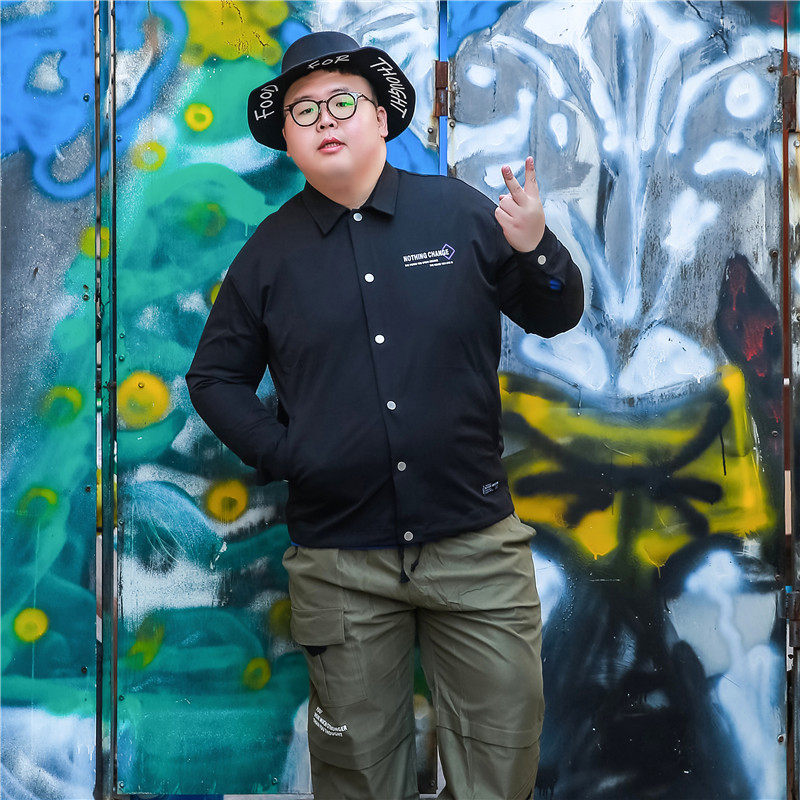 胖子帅胖潮男文艺青年韩版小清新新港宽松加肥加大夹克