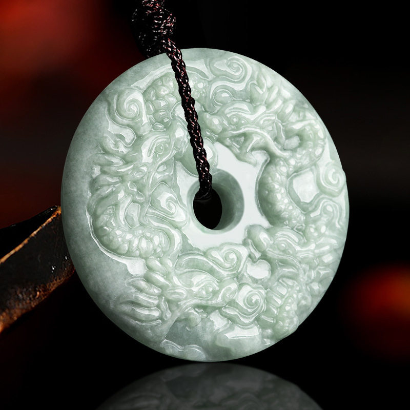 天然缅甸翡翠九龙护主生肖平安扣冰种玉龙吊坠项坠
