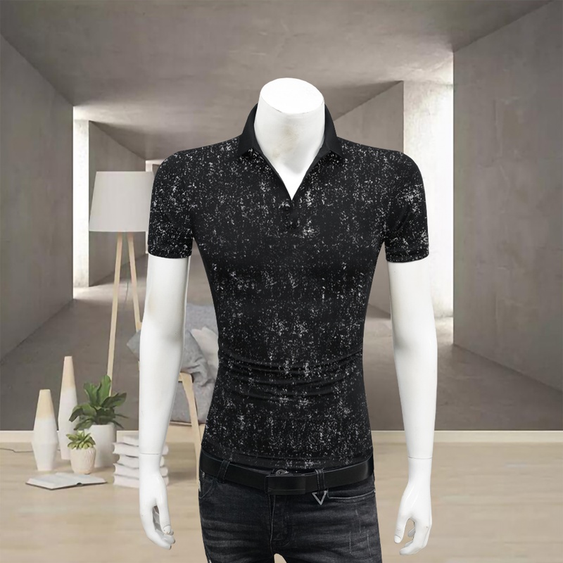 男士t恤短袖纯棉修身半袖翻领上衣夏季新款印花时尚流行polo衫T恤