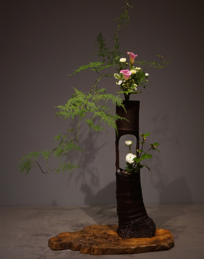 中式插花竹筒竹节传统花器竹根剑山花插中华花瓶