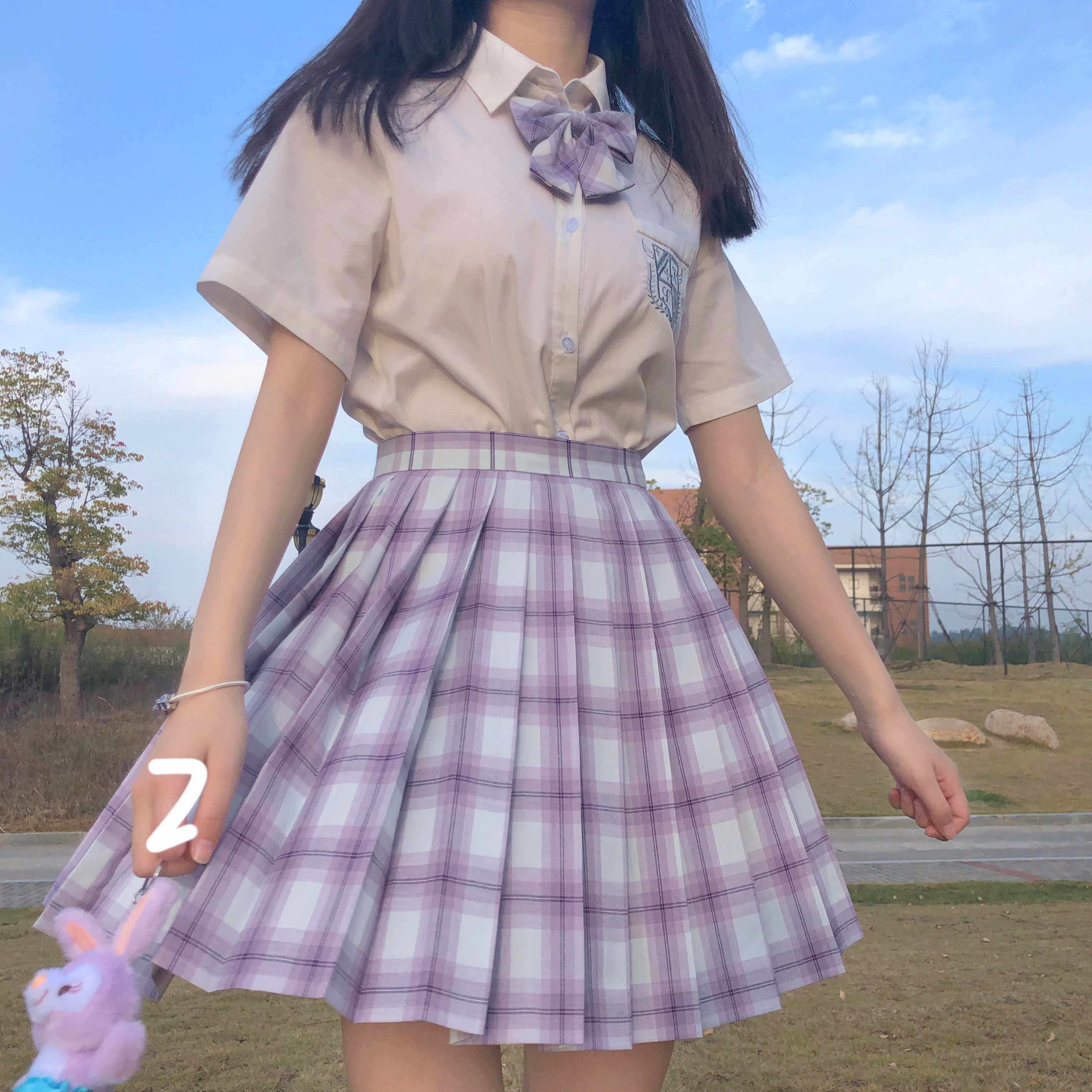 薰衣草庄园日系jk制服半身紫色色格现货半身裙