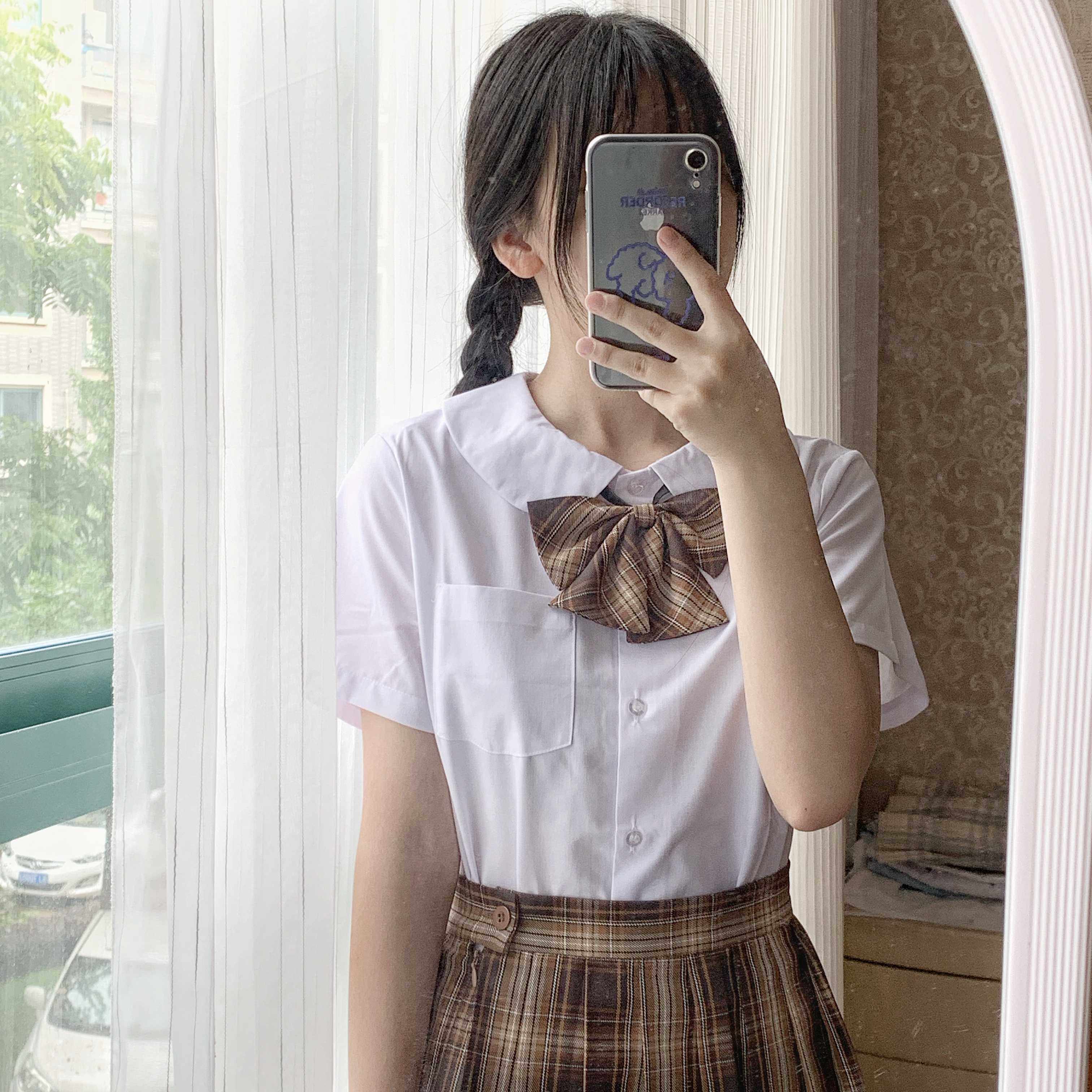 夏季jk制服短袖衬衫学院风日软妹尖领上衣衬衫