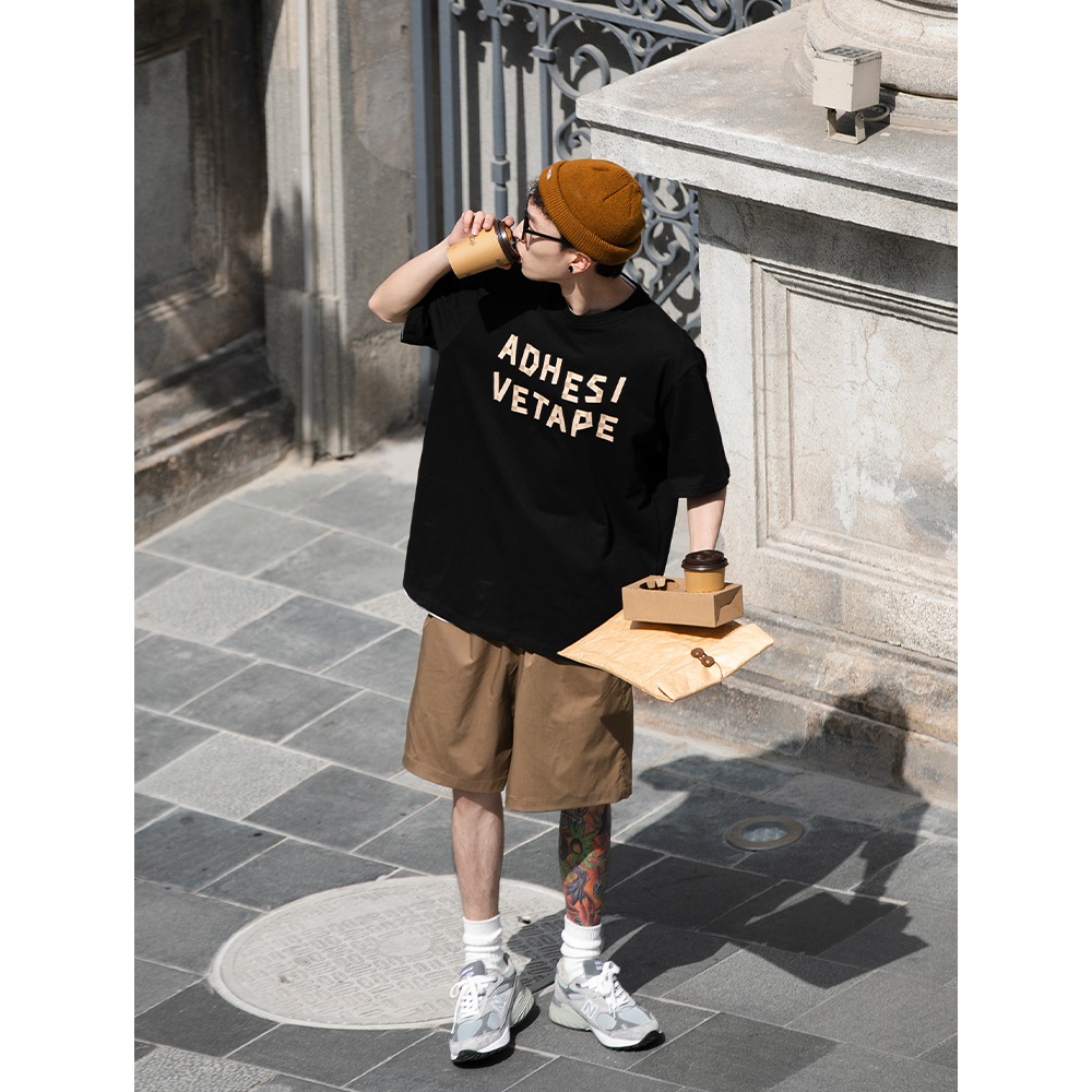 BELLKEN早起工作室日系复古字母印花短袖流行潮牌夏季宽松简约T恤