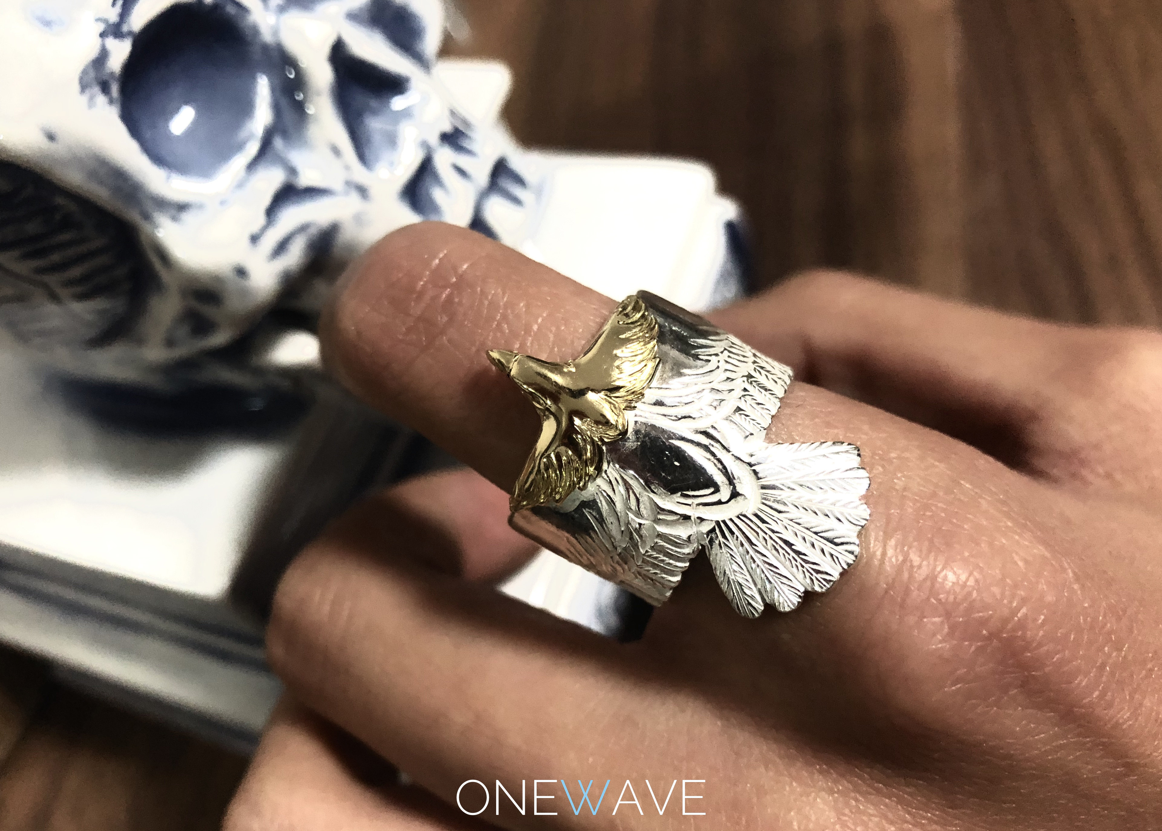 国内现货kenkikuchi菊地健金头银身鹰戒金绳松石戒指