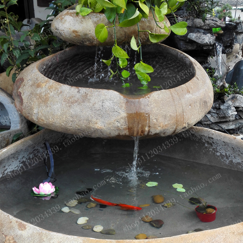 水池自然户外原石多层石头水景鱼缸花园摆件摆件