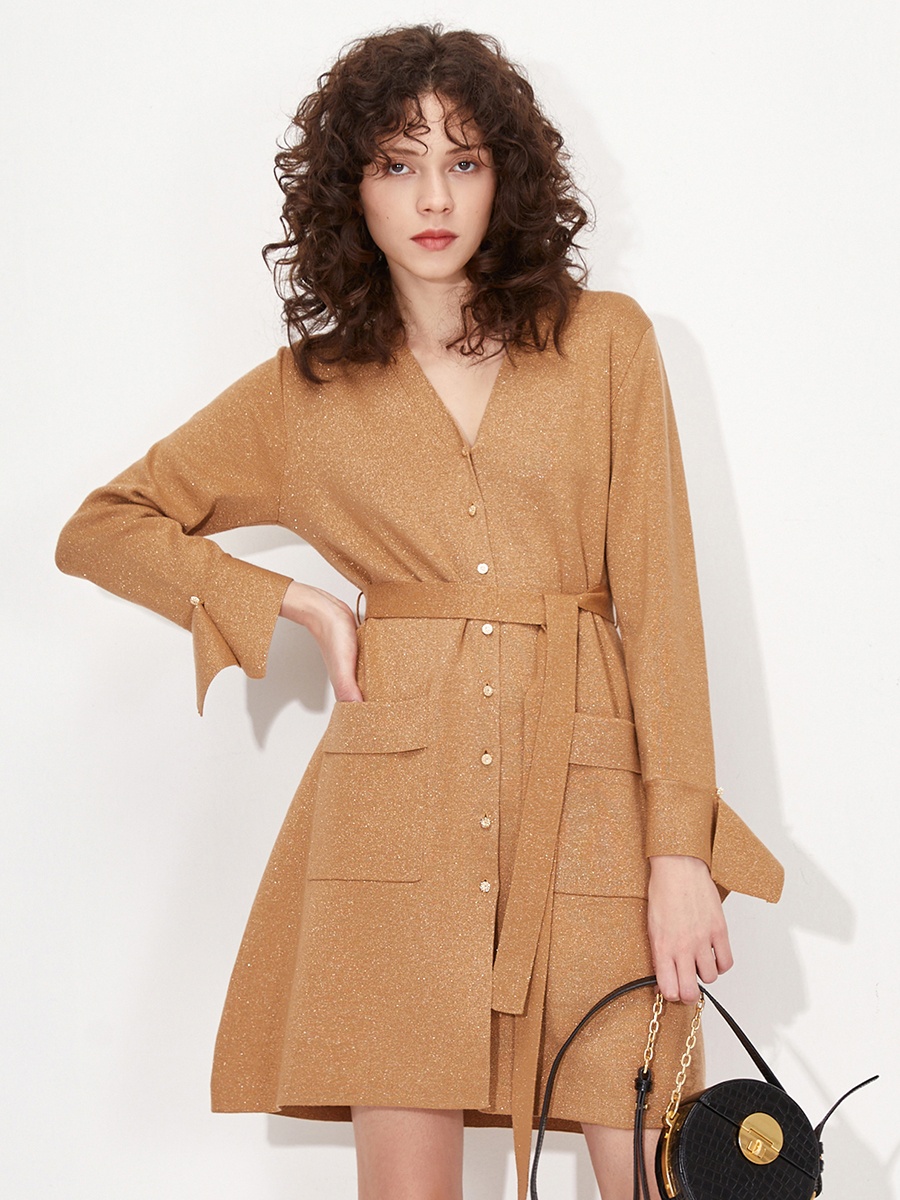 曼娅奴外套女装2020春装新款时尚中长针织开衫毛针织衫