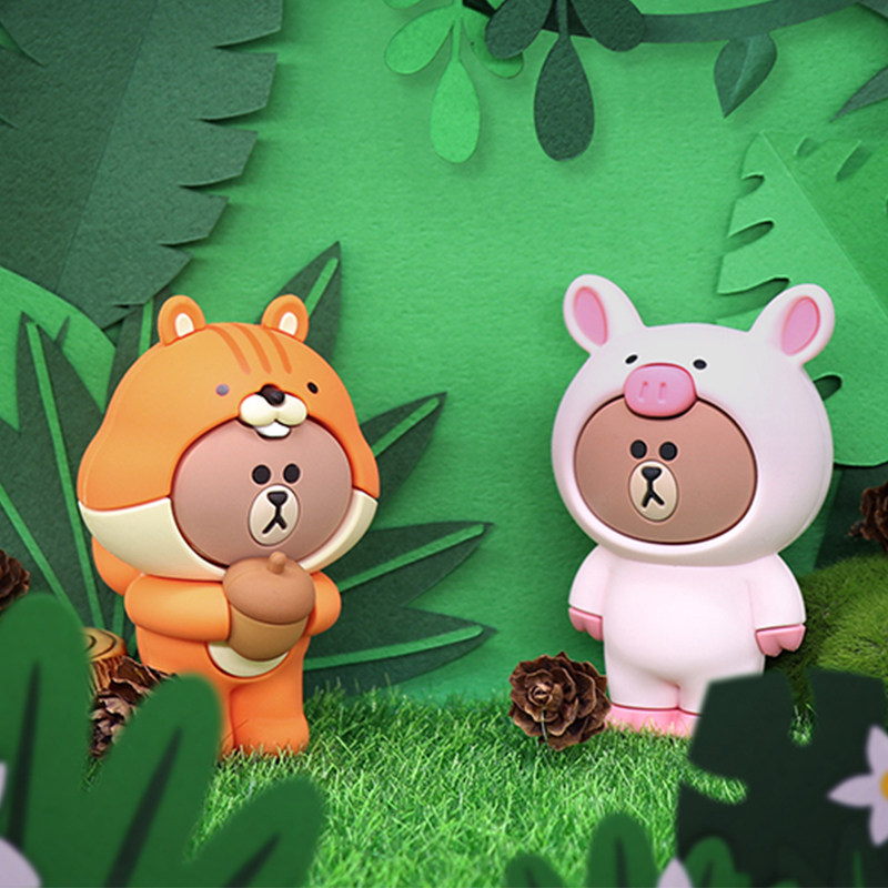 line超萌可爱布朗熊丛林恐龙卡通公仔办公办公桌潮玩盲盒