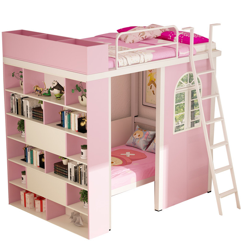 儿童公主上下床女孩双层子母组合床安全带护栏挂梯多功能城堡床