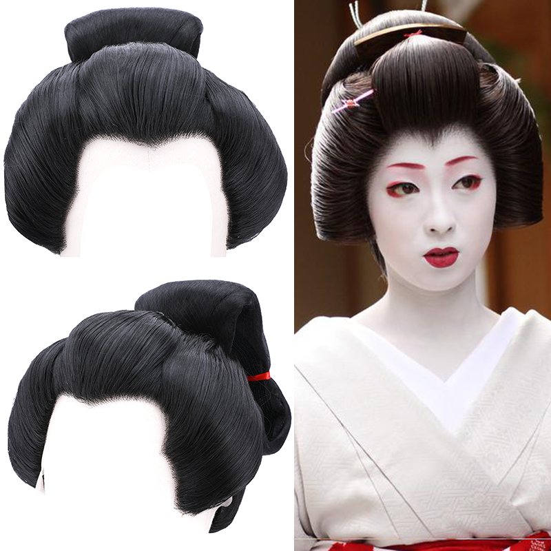 日本艺妓艺伎刘海发套花魁盘头古装贵妃头套日常整顶假发