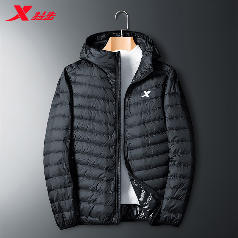 特步休闲鸭绒白鸭绒短款青年轻薄外套运动保暖羽绒服