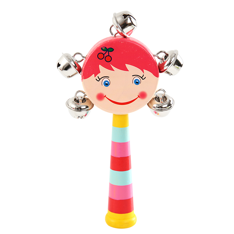 卡通手摇铃婴幼儿木质头面铃铛宝宝视听婴儿小孩益智早教乐器玩具