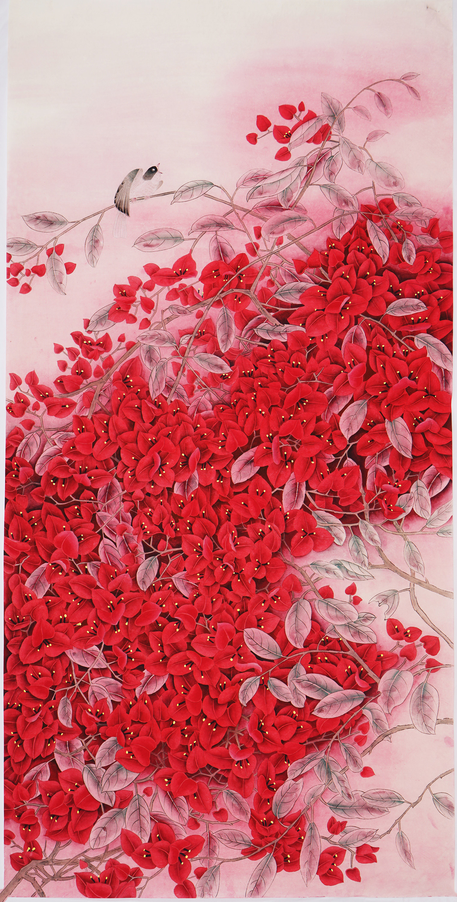 四尺工笔画枝繁叶茂绿叶花鸟画纯手绘精品鸳鸯无款画无署名0435