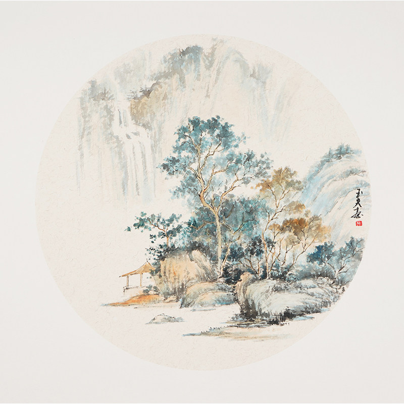 禅意山水画手绘国画斗方卡纸客厅装饰画石玉夫真迹国画