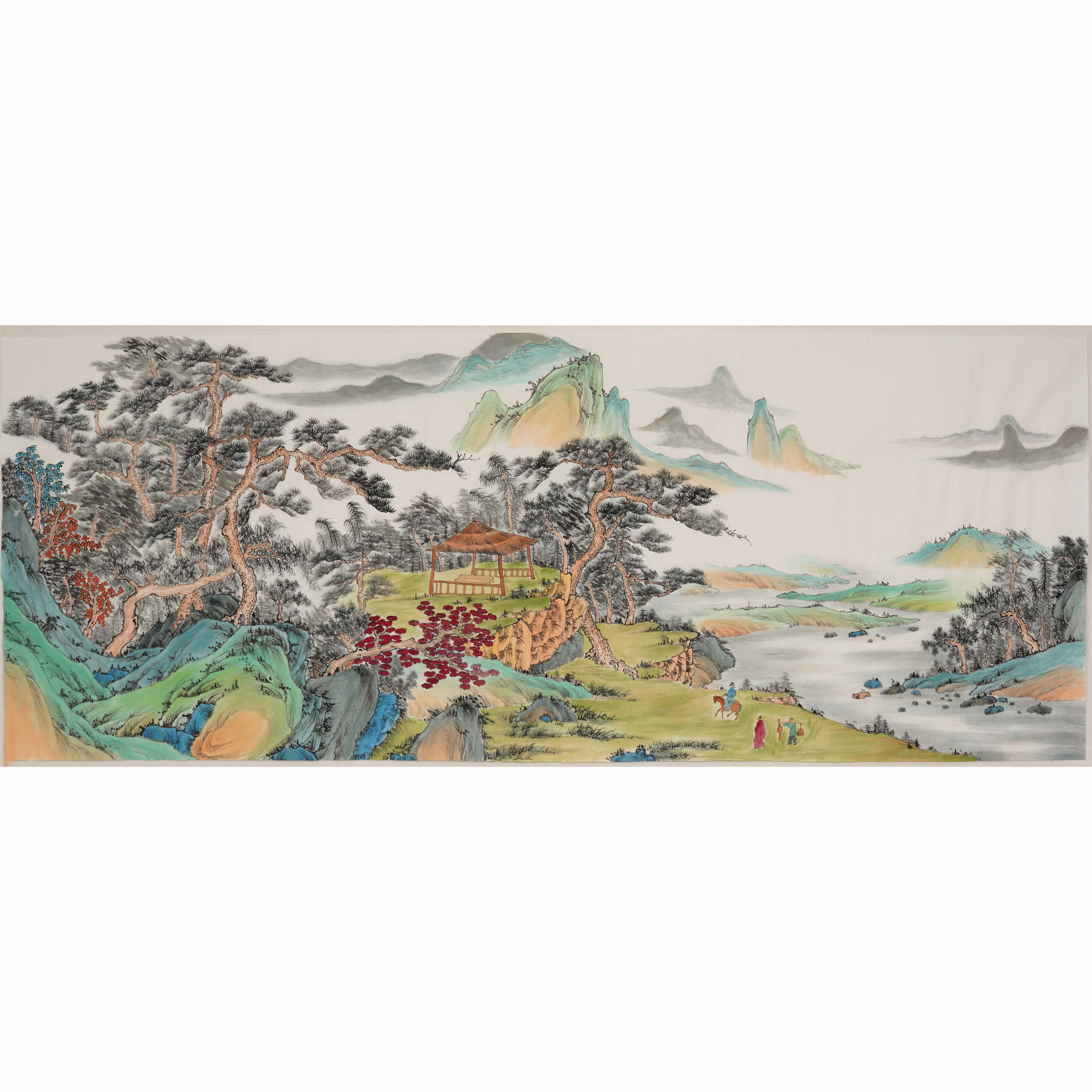 手绘仿古山水画宋元青绿工笔国画中式客厅装饰画国画