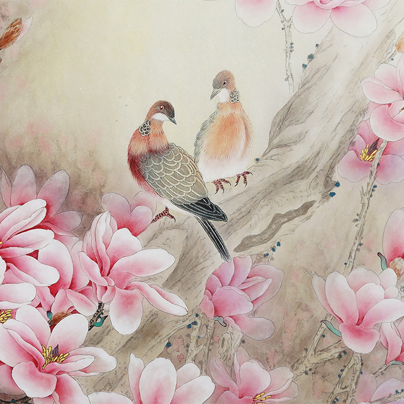 四尺精品工笔画纯手绘花鸟画国画春景玉兰花无款画没题款00457