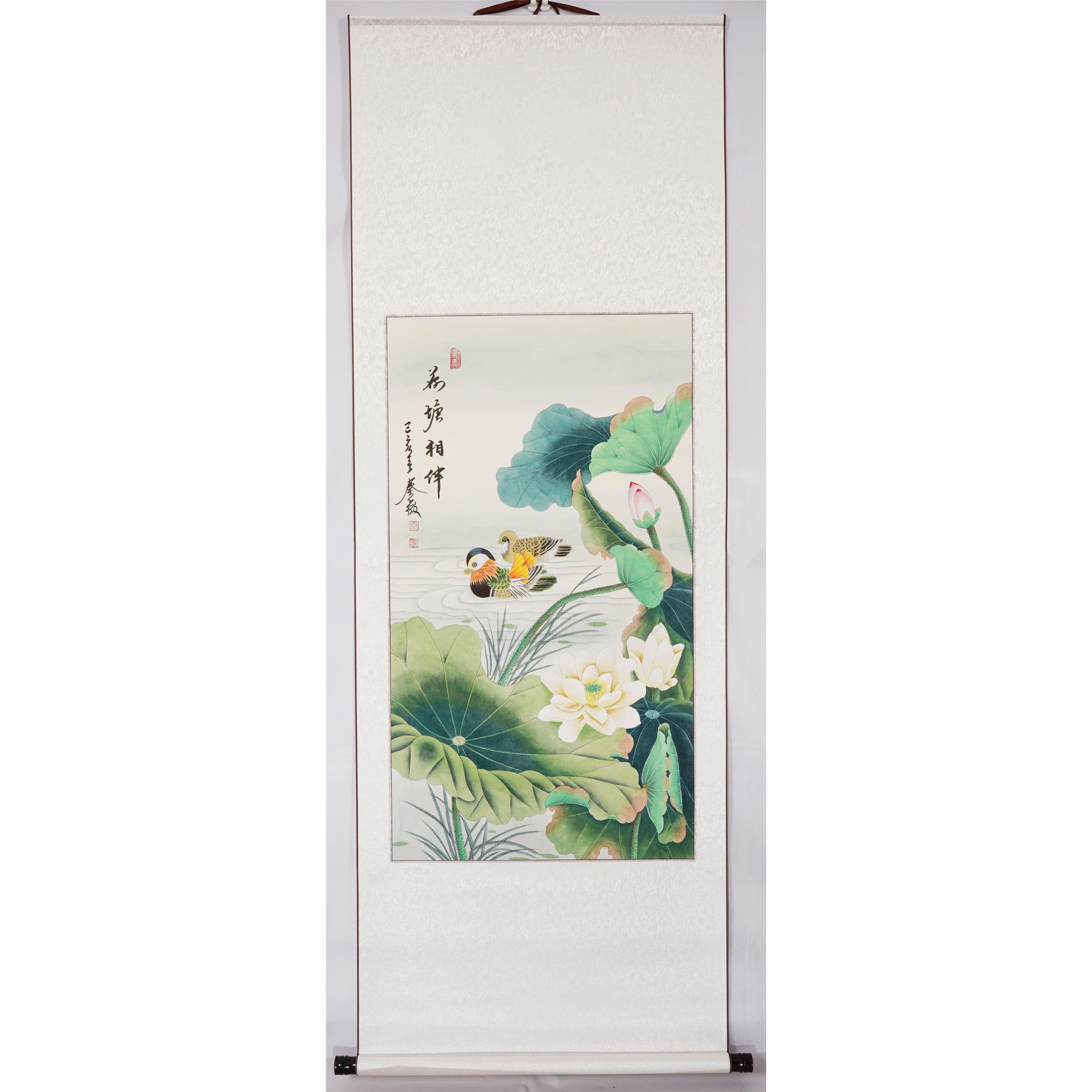 工笔卷轴国画挂画手绘客厅玄关装饰画牡丹桃挂国画