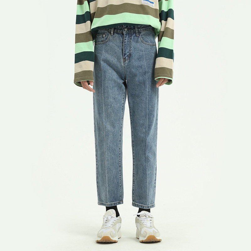 SeaParrot 蓝色牛仔裤男女直筒修身复古宽松显瘦2022年新款九分裤
