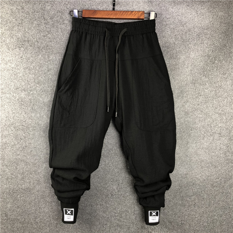 夏季潮流哈伦裤男束口大码小脚裤个性黑色休闲社会宽松百搭长裤子