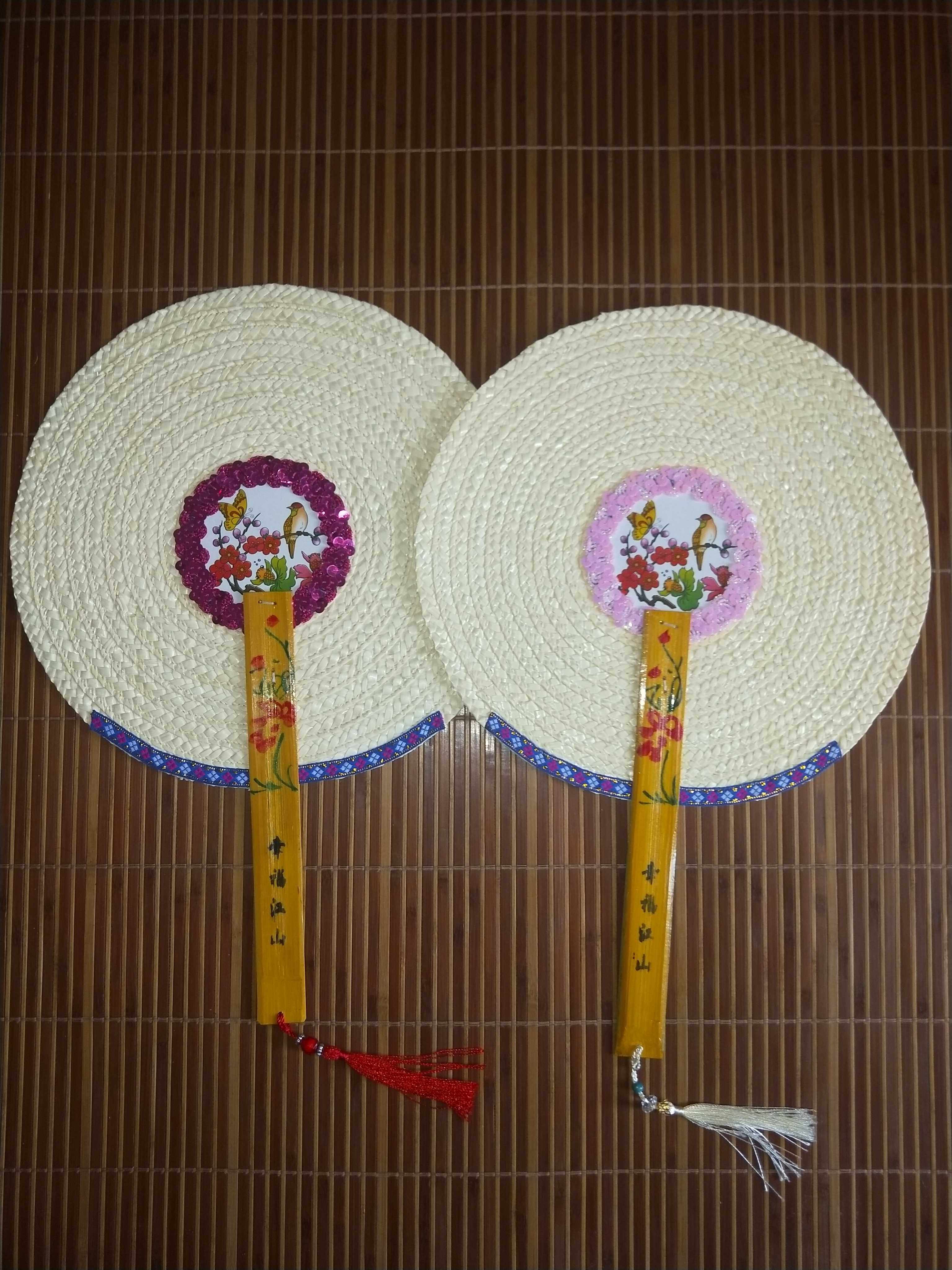 天然舞蹈古典国风扇子宝宝手摇麦秆扇子