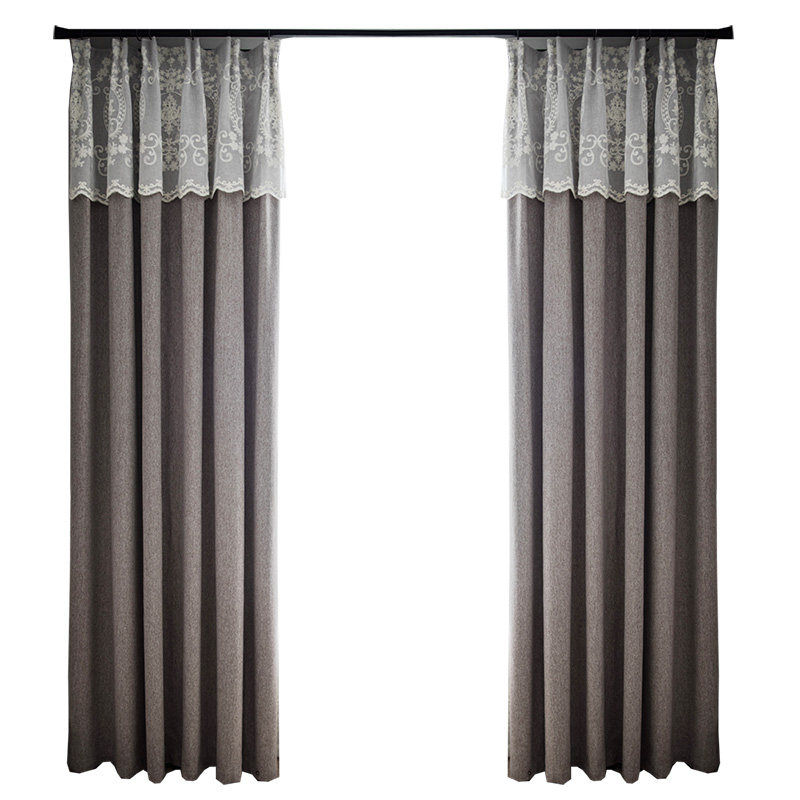 窗帘北欧羊绒灰咖定做帘头客厅卧室现代简约遮光定制窗帘