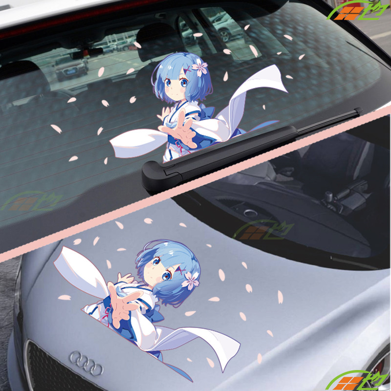 汽车美少女车贴拉花卡通动漫浪漫樱花二次元引擎遮挡汽车装饰贴