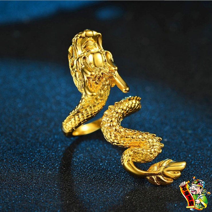 戒指欧币镀金结婚新郎龙头霸气金色沙金黄金色戒指