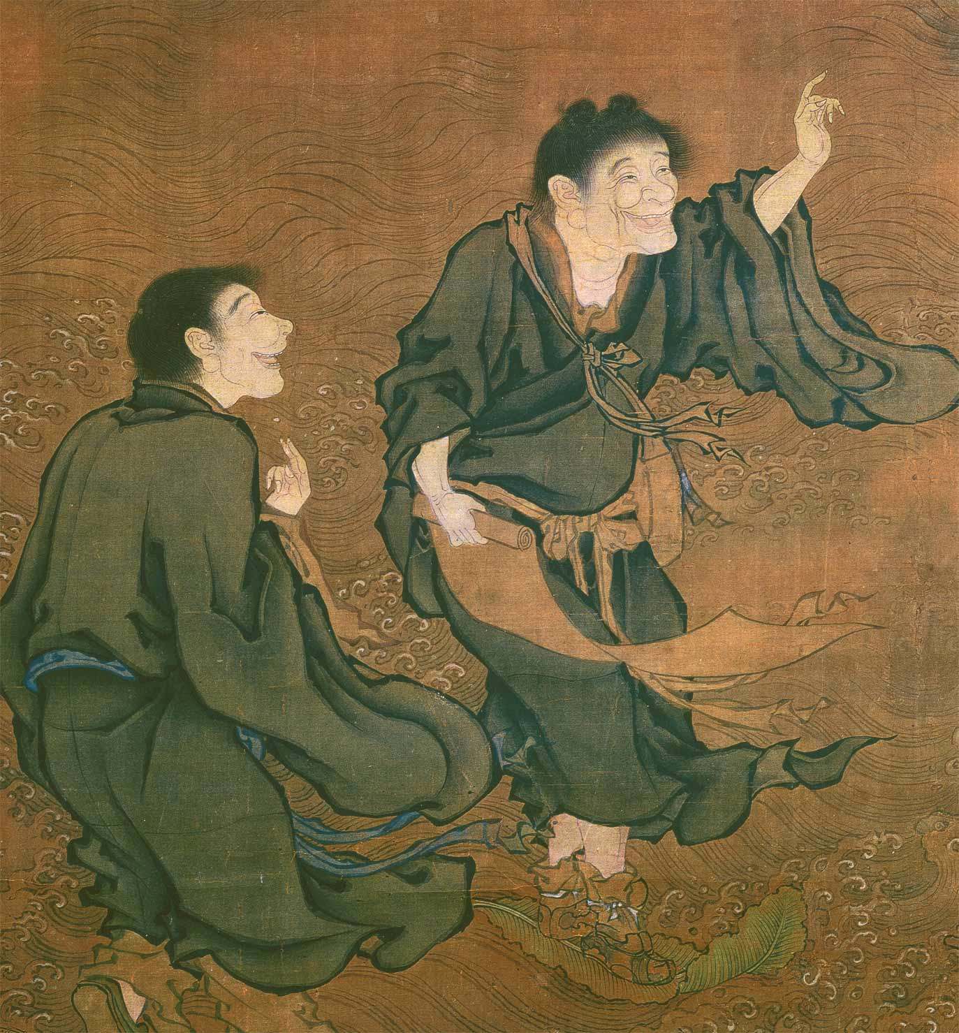 商喜四仙拱寿图绢本横幅人物原作复制国画仿古国画