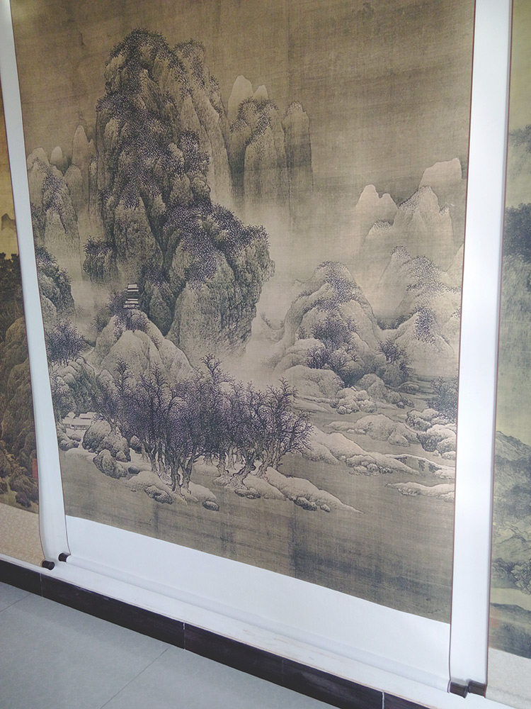 宋代山水名画范宽雪景林图微喷复制画绢画仿古国画