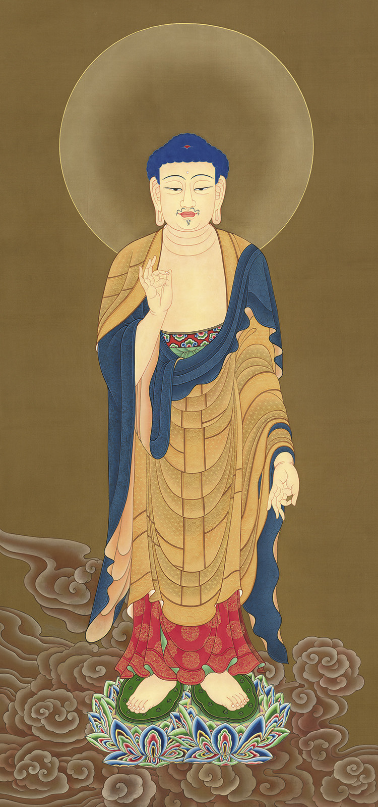 微喷打印复制绢布东方三圣东方三圣国画人物竖幅国画