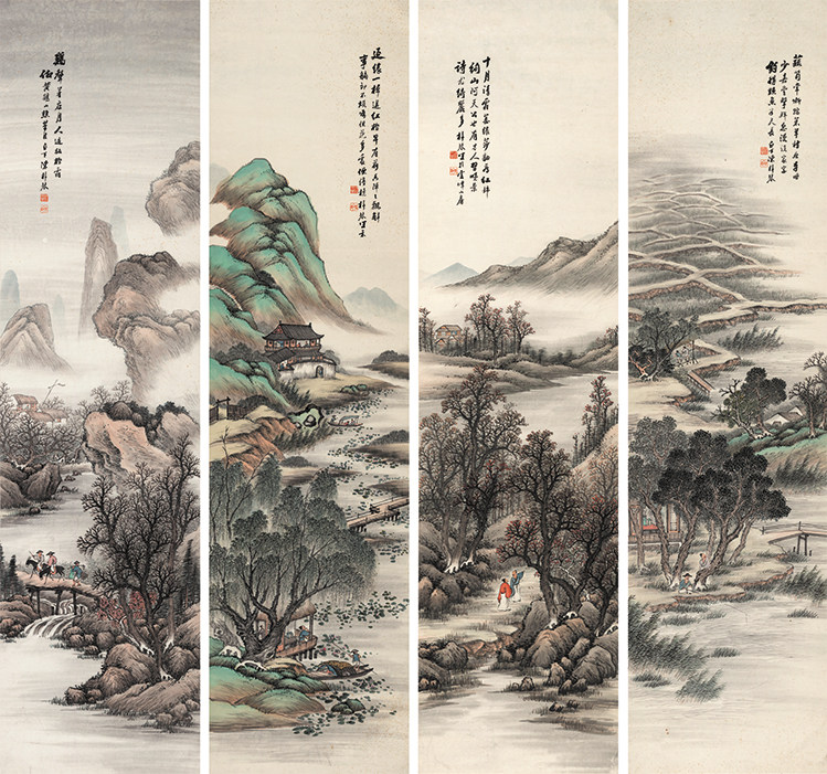 十二十二月月令四季山水条屏国画水墨竖版客厅国画