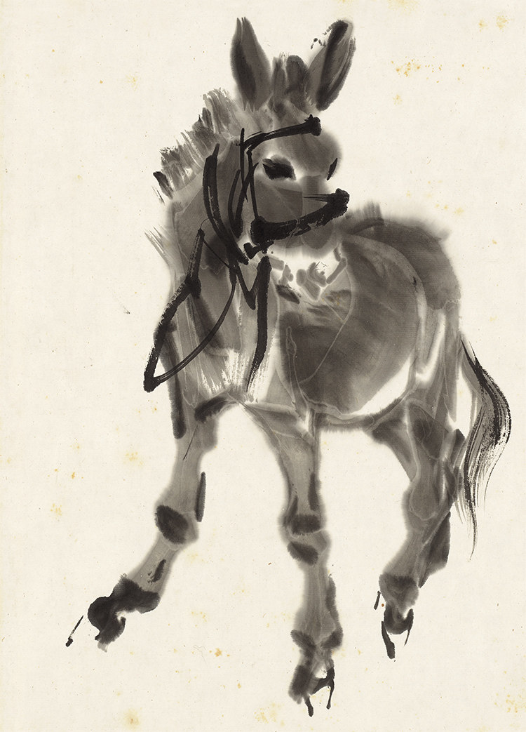 黄胄国画群驴图卷走兽水墨画原大复制宣纸微喷国画