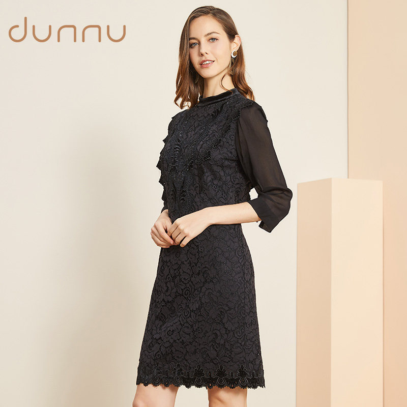 敦奴dunnu2020春季新款蕾丝镂空连衣裙连衣裙