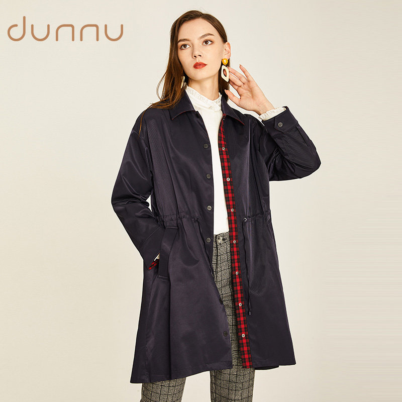 敦奴官方旗舰店2020秋季新品时尚纯色中长款收长袖风衣