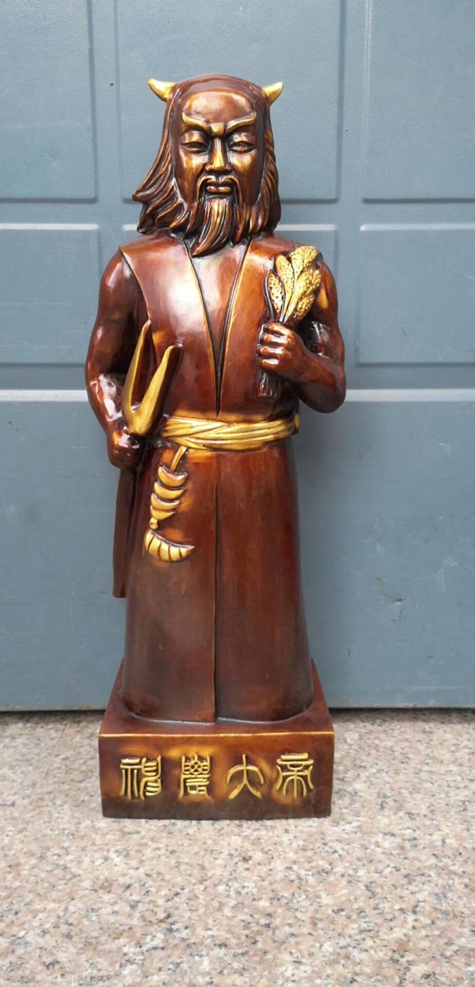 纯铜神农大帝铜像摆件始祖神农氏炎帝神像家居摆件